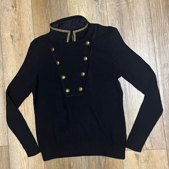 VTG LRL Lauren Jeans Womens L P Military Goldcrest Button Sweater Black Nautical - Picture 3 of 7